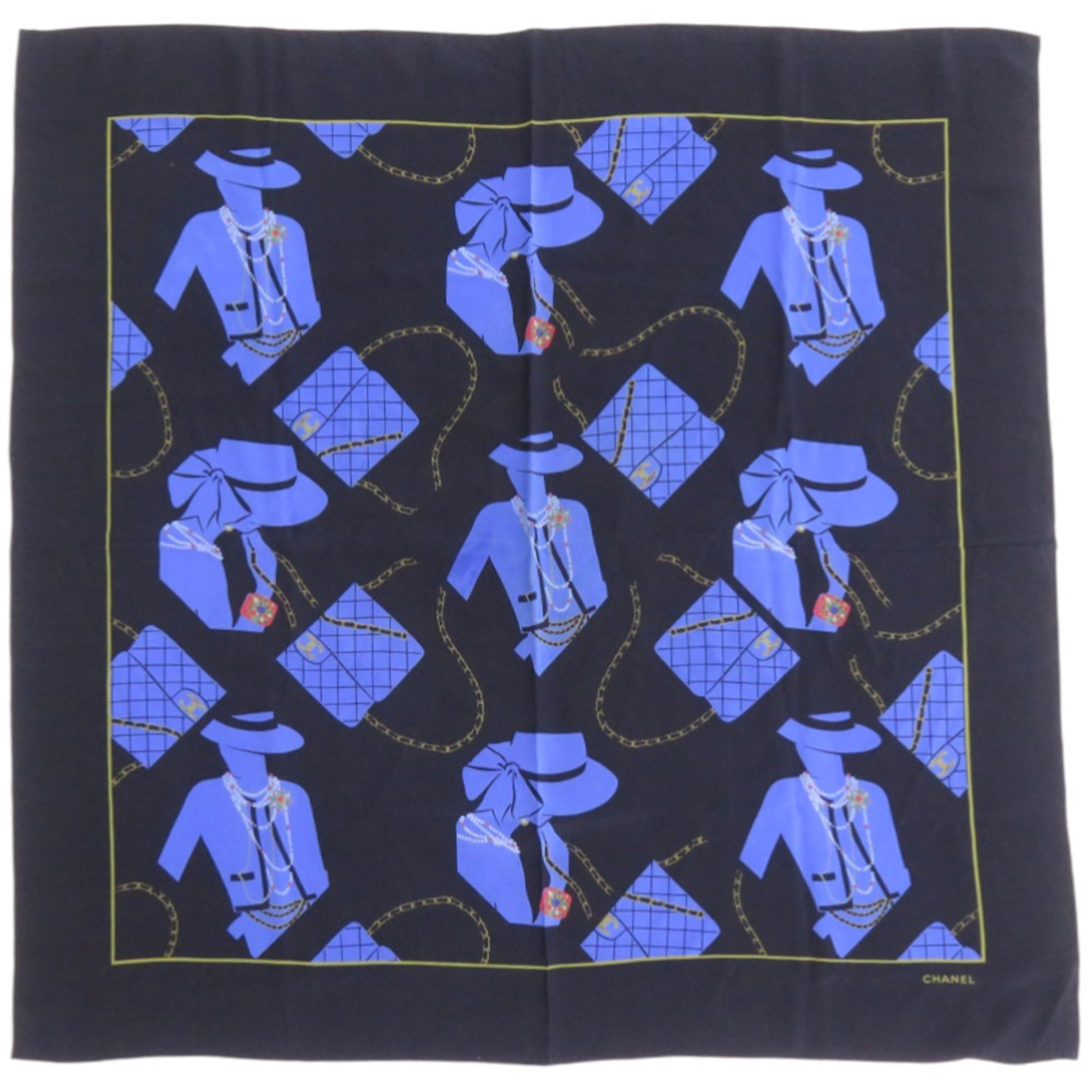Excellent Condition Chanel Mademoiselle Silk Black Scarf/Muffler 0392chanel